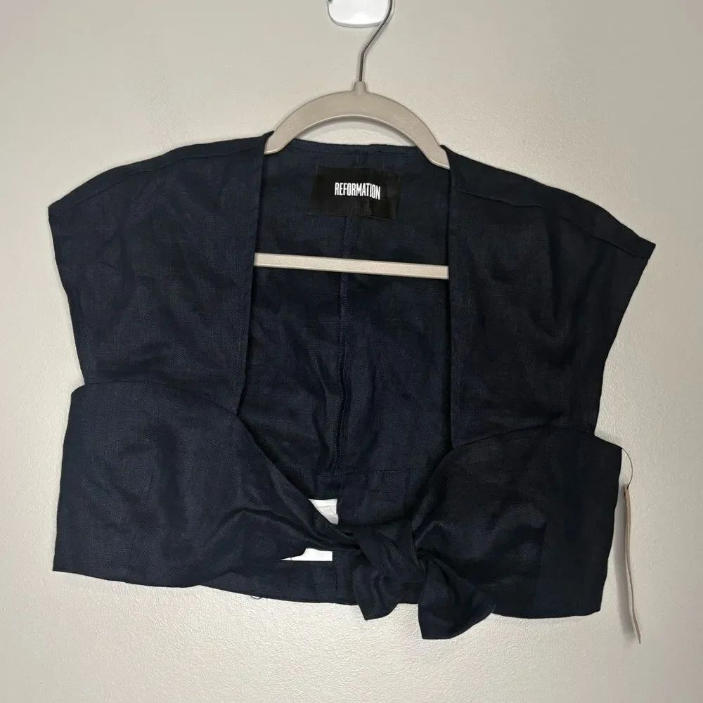 Reformation Linen Blend Twist Front Crop Top NWT